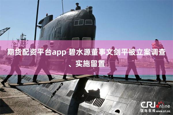 期货配资平台app 碧水源董事文剑平被立案调查、实施留置