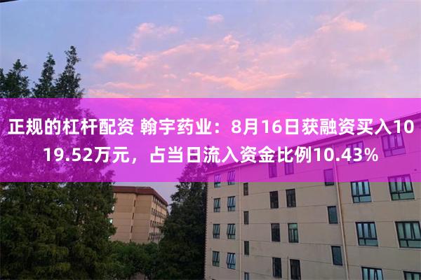 正规的杠杆配资 翰宇药业：8月16日获融资买入1019.52万元，占当日流入资金比例10.43%